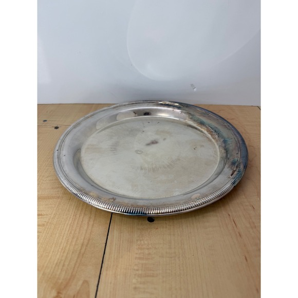 Vintage Silver Plated Round Serving Tray Beaded Rim Platter 12 Inch - Picture 4 of 6